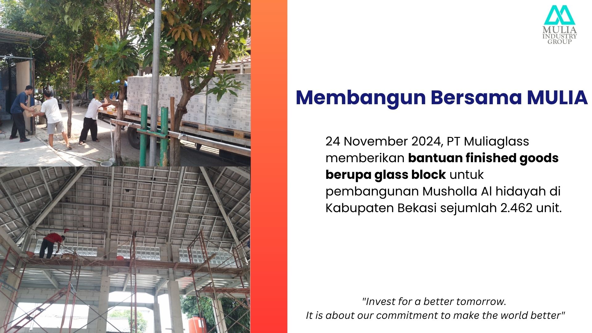 Membangun Bersama MULIA: Bantuan Glass Block Musholla Al Hidayah